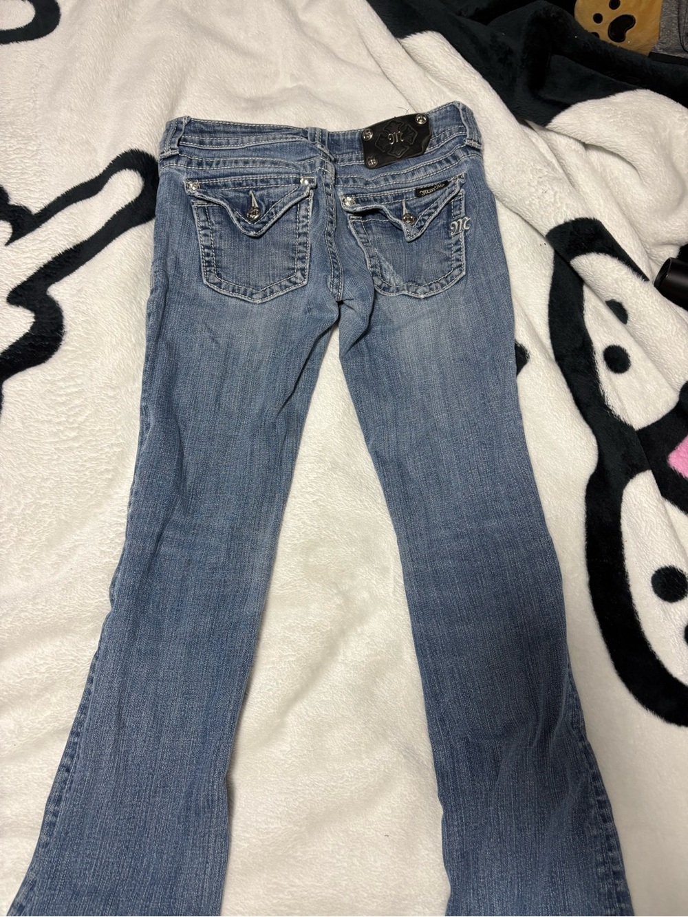 Miss Me Light Blue Flare Jeans with Embellished Pockets